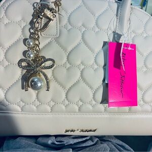 Betsey Johnson Cream Heart-Quilted Satchel